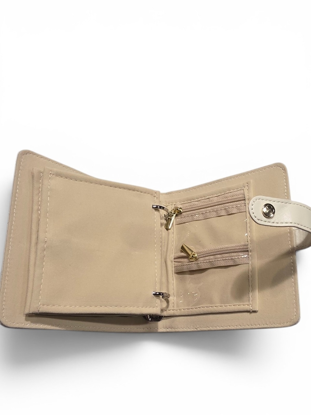Vlando Travel Jewelry Organizer Case | Quilted Cream Faux Leather | Velvet Lined - Picture 7 of 11
